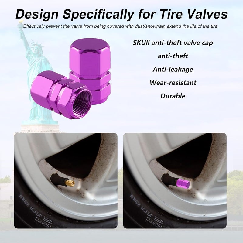 alpmosn Aluminum Tire Stem Valve Caps Wheel Valve Covers Car Dustproof Tire Cap Cover Accessories, Universal for SUV, Car, Bike and Motorcycle，Hexagon Shape (4PCS Purple) - Image 4